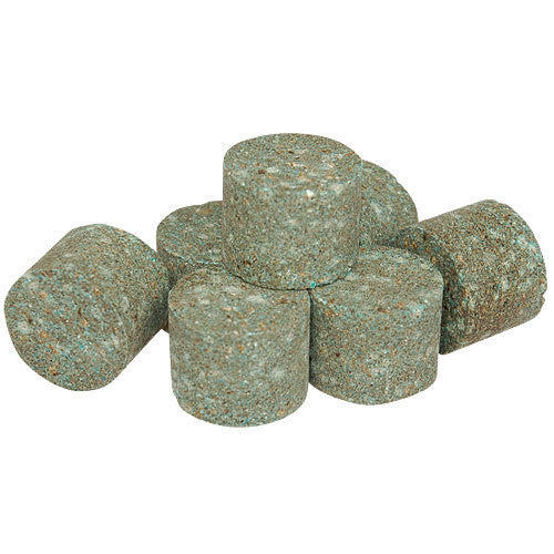 Greenish grey tube shaped fertilizer tablets